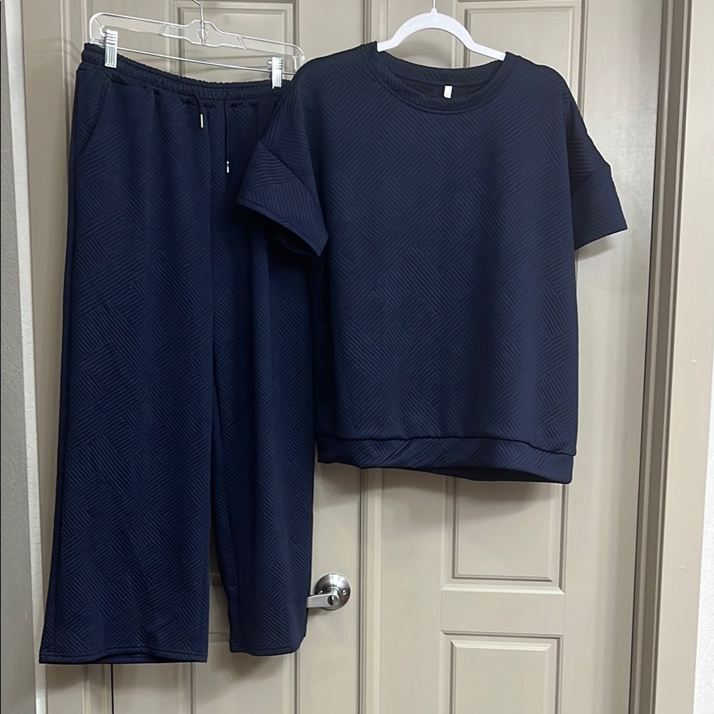 Navy Lounge Set with Textured Design